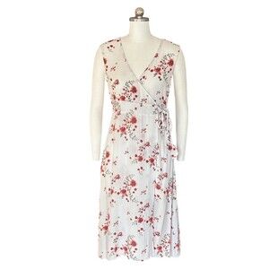 Forever 21 Dress Womens Size S Floral Faux Wrap Midi Sleeveless V-Neck Tie